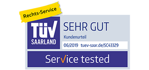 SEHR GUT vom TÜV Saarland für unseren Rechts-Service SEHR GUT vom TÜV Saarland für unseren Rechts-Service